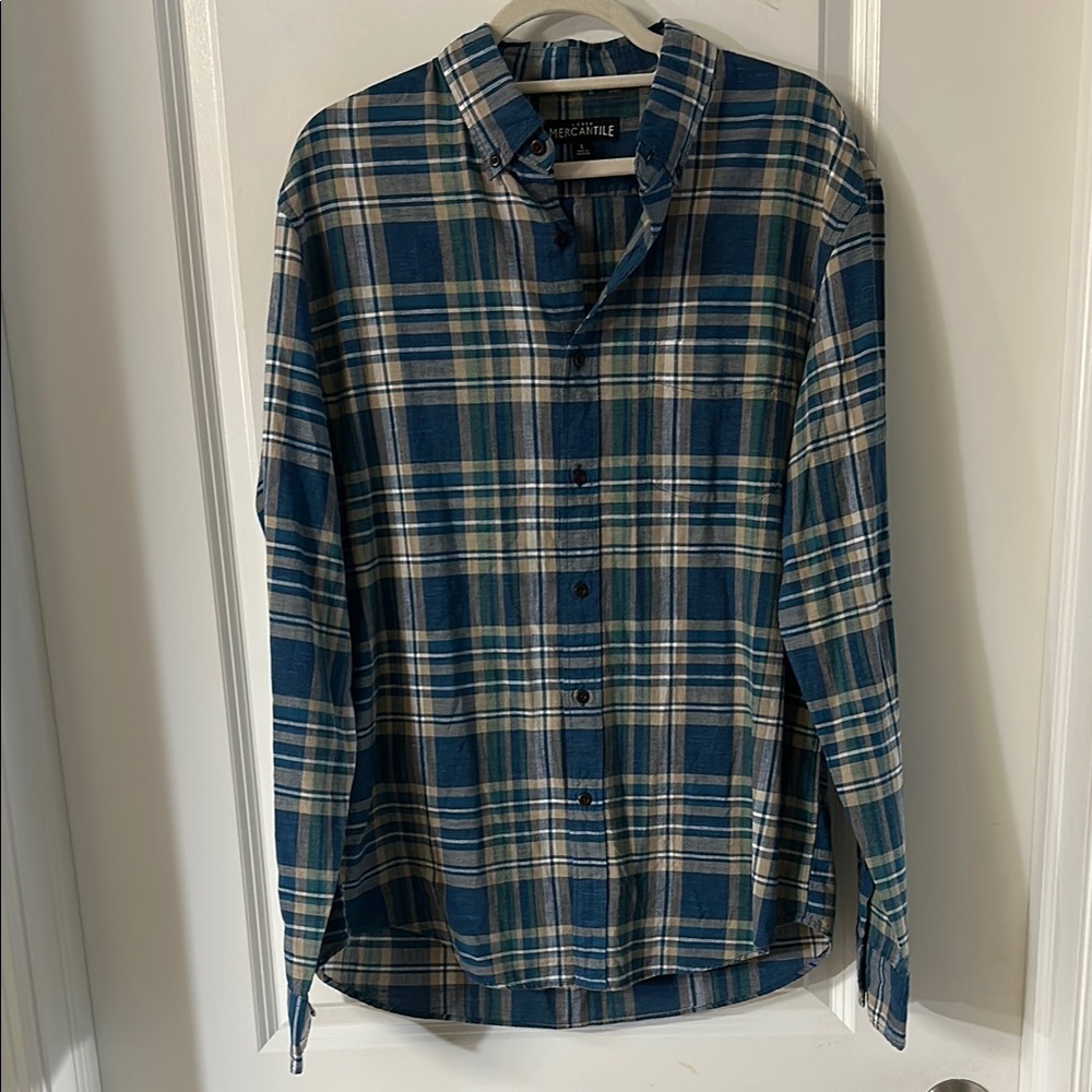 J. Crew Navy and Beige Plaid Button-Down Shirt